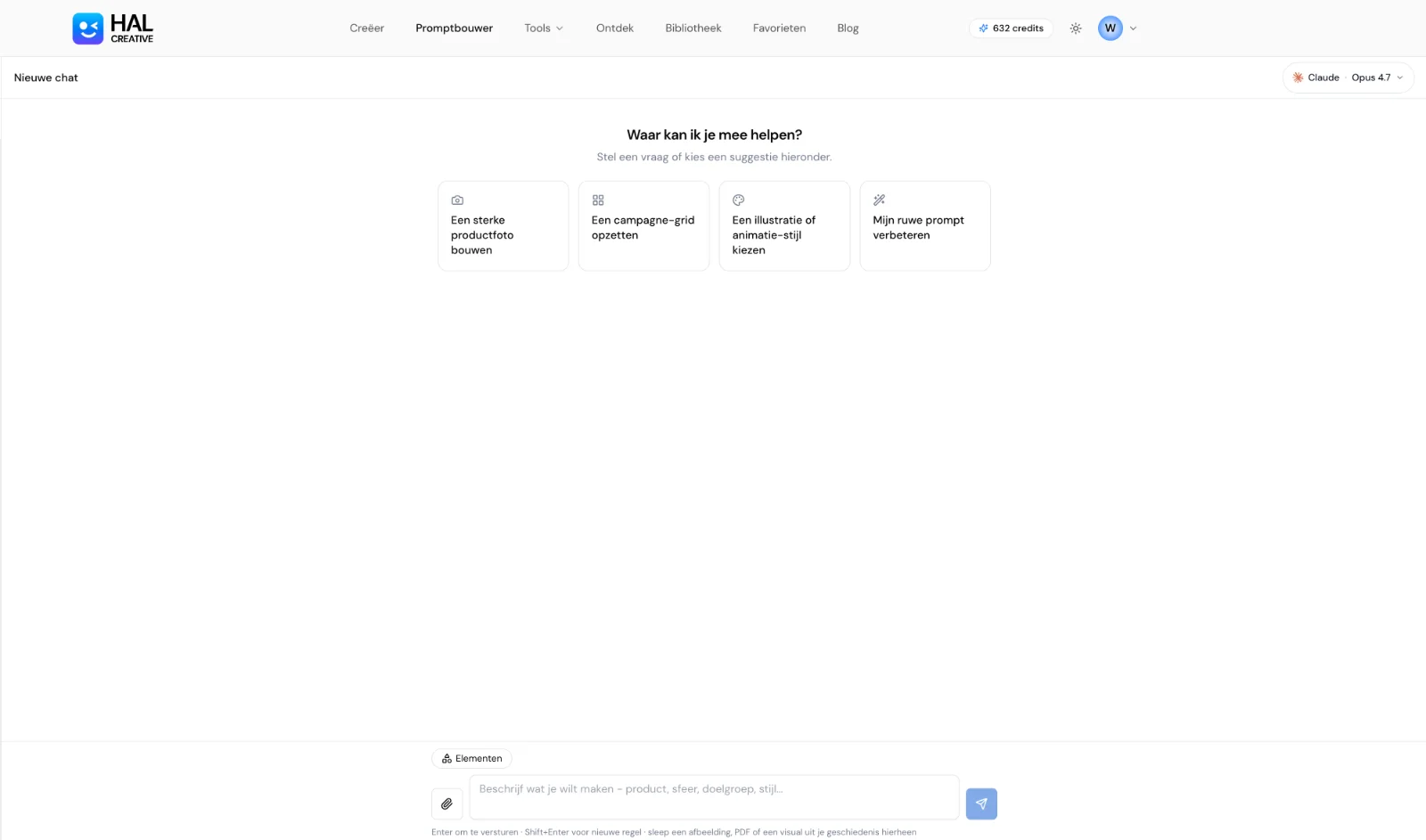 De promptbouwer chat interface halcreative